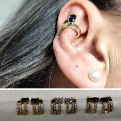 Clip corrector de gran cristal, color ORO, cristal de colores: azul, blanco, negro – disimula las orejas sin cirugía